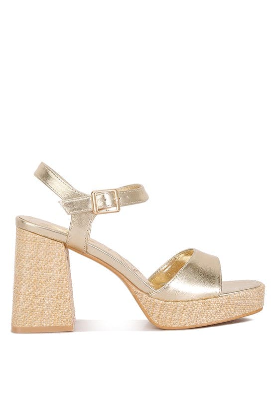 Lofty Metallic Faux Leather Block Heel Sandals