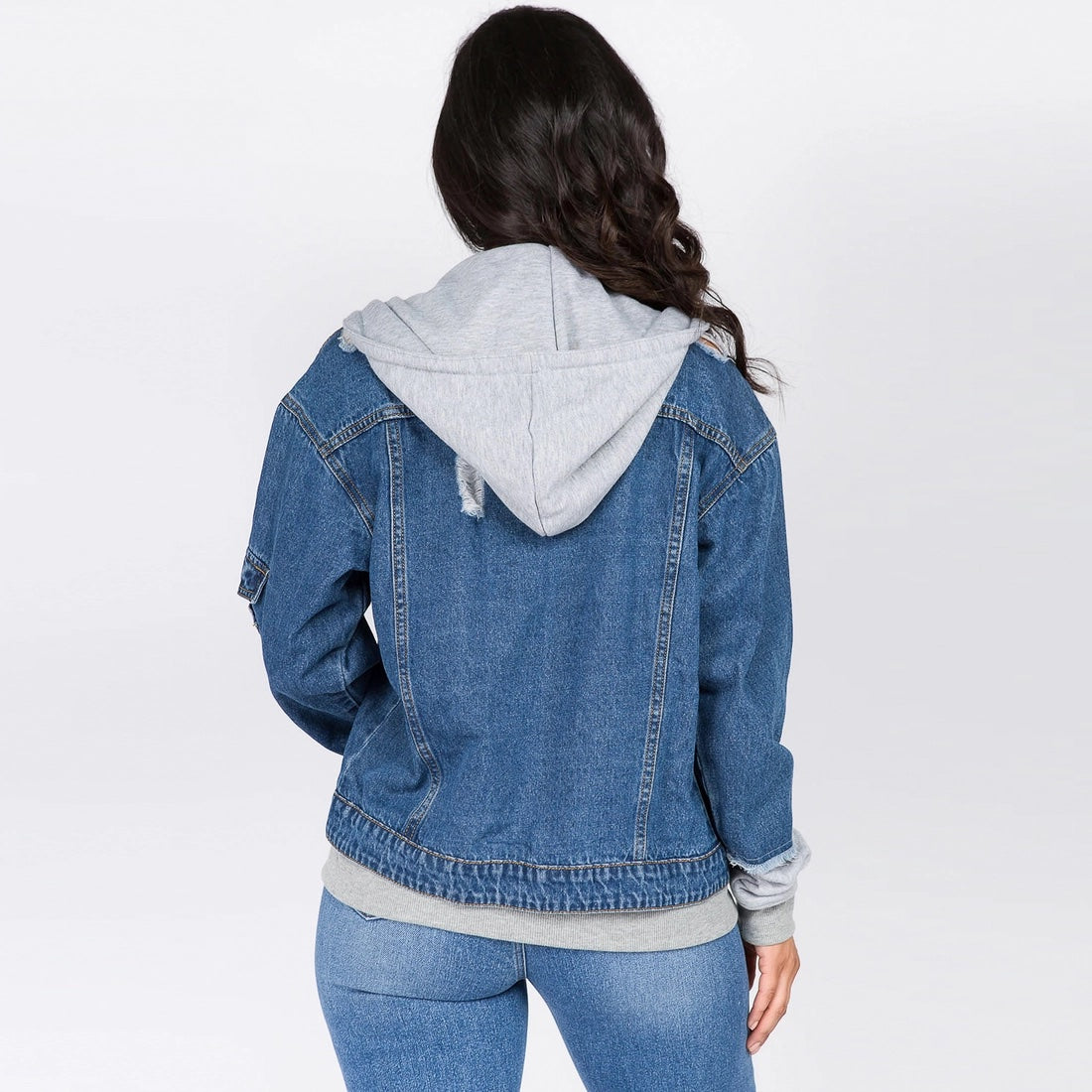 Oversized jean jacket with hoodie hot sale